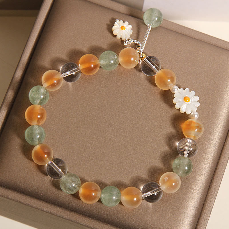 Nimara Ritual Natural Daisy Candy Agate Green Strawberry Quartz Healing Bracelet
