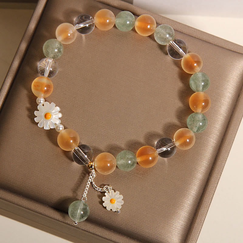 Nimara Ritual Natural Daisy Candy Agate Green Strawberry Quartz Healing Bracelet