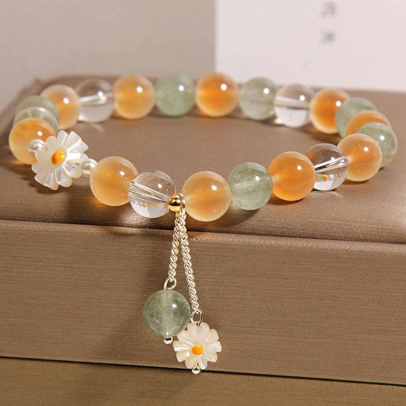 Nimara Ritual Natural Daisy Candy Agate Green Strawberry Quartz Healing Bracelet