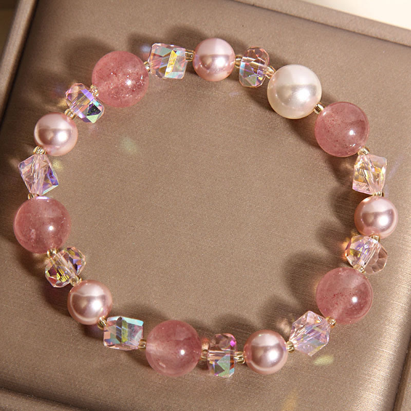 Nimara Ritual Natural Strawberry Quartz White Crystal Pearl Positive Bracelet