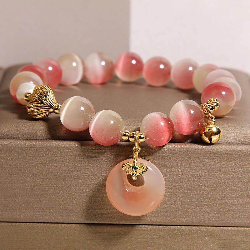 Nimara Ritual Natural Peace Buckle Gradient Pink Cat's Eye Yanyuan Agate Peace Bracelet