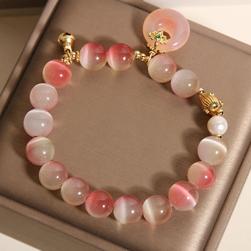 Nimara Ritual Natural Peace Buckle Gradient Pink Cat's Eye Yanyuan Agate Peace Bracelet