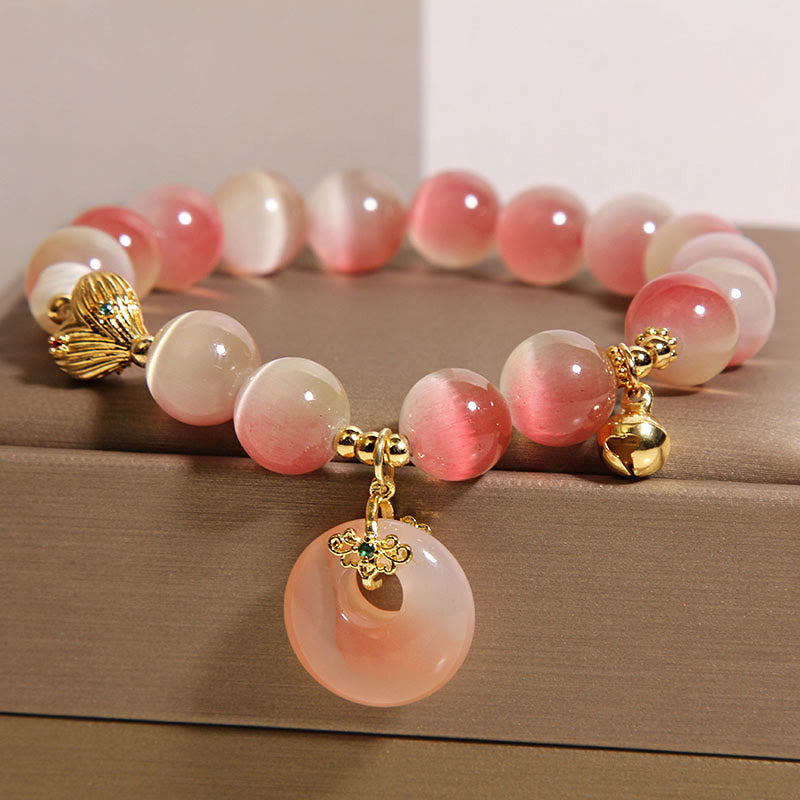 Nimara Ritual Natural Peace Buckle Gradient Pink Cat's Eye Yanyuan Agate Peace Bracelet