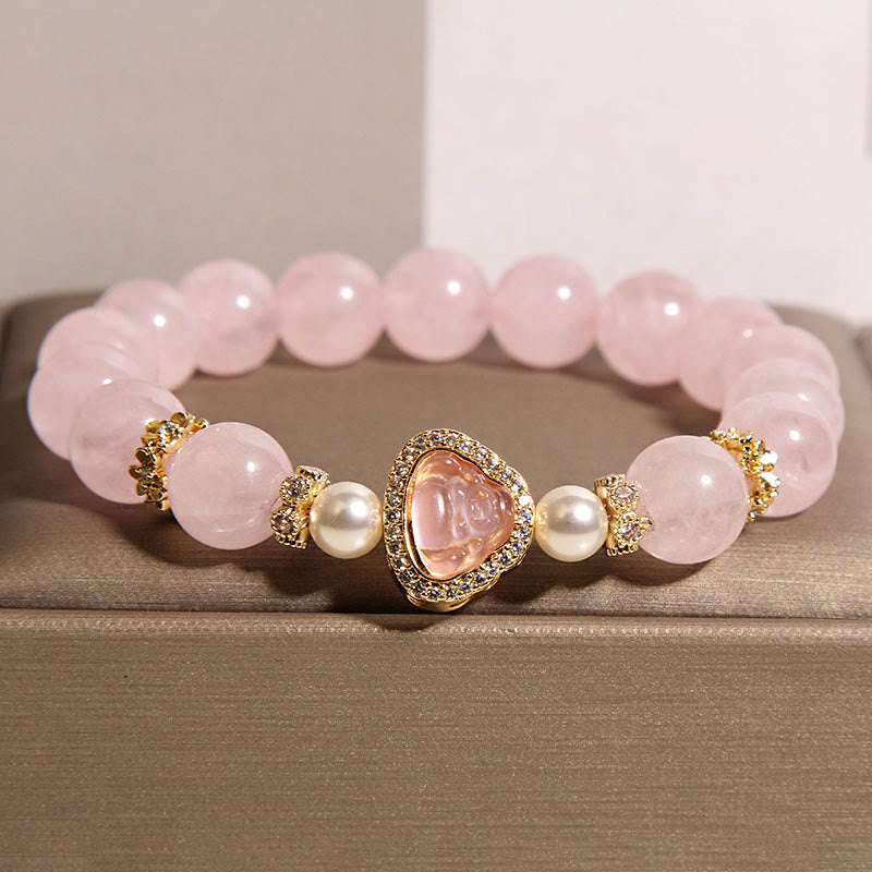 Nimara Ritual Natural Buddha Symbol Pink Crystal Pearl Warmth Bracelet