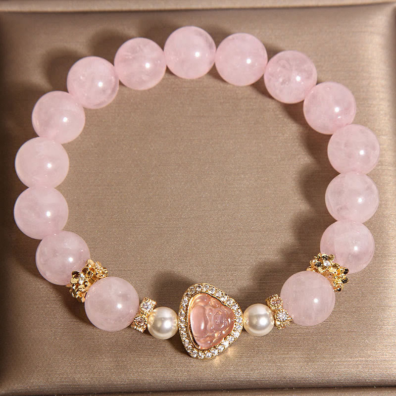 Nimara Ritual Natural Buddha Symbol Pink Crystal Pearl Warmth Bracelet