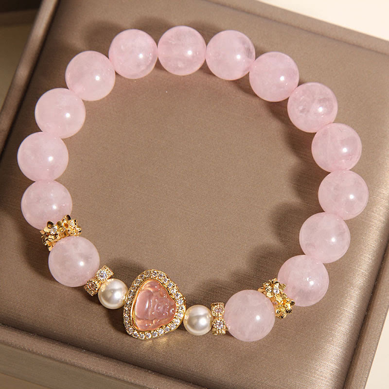 Nimara Ritual Natural Buddha Symbol Pink Crystal Pearl Warmth Bracelet