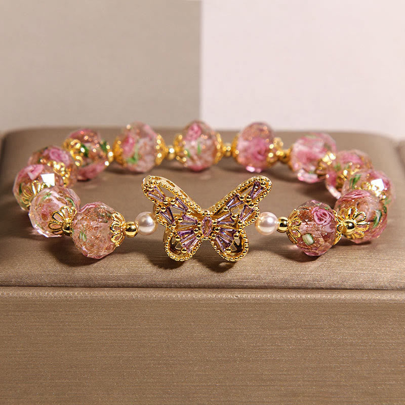 Nimara Ritual Natural Butterfly Rose Design Pink Crystal Warmth Bracelet