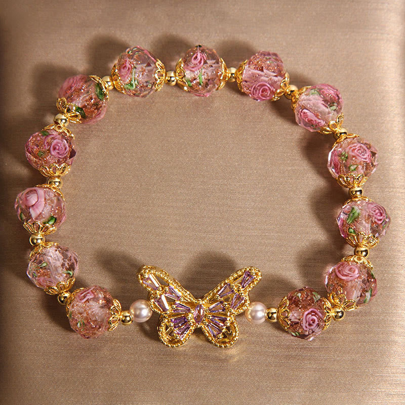Nimara Ritual Natural Butterfly Rose Design Pink Crystal Warmth Bracelet