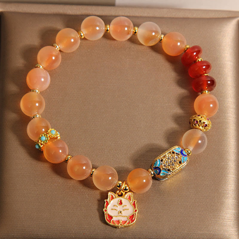 Nimara Ritual Natural Nine Tailed Fox Orange Candy Agate Healing Bracelet