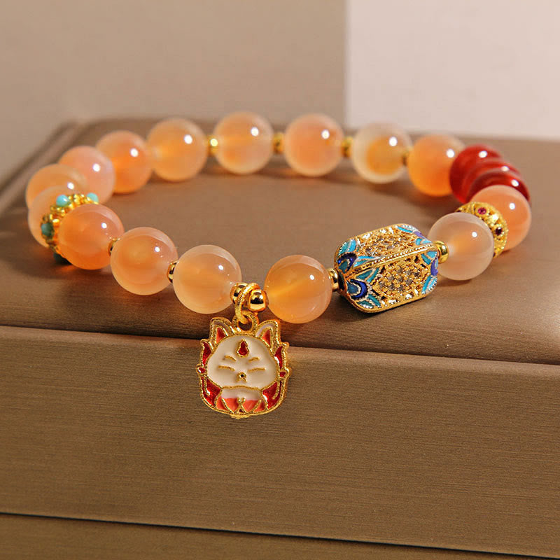 Nimara Ritual Natural Nine Tailed Fox Orange Candy Agate Healing Bracelet