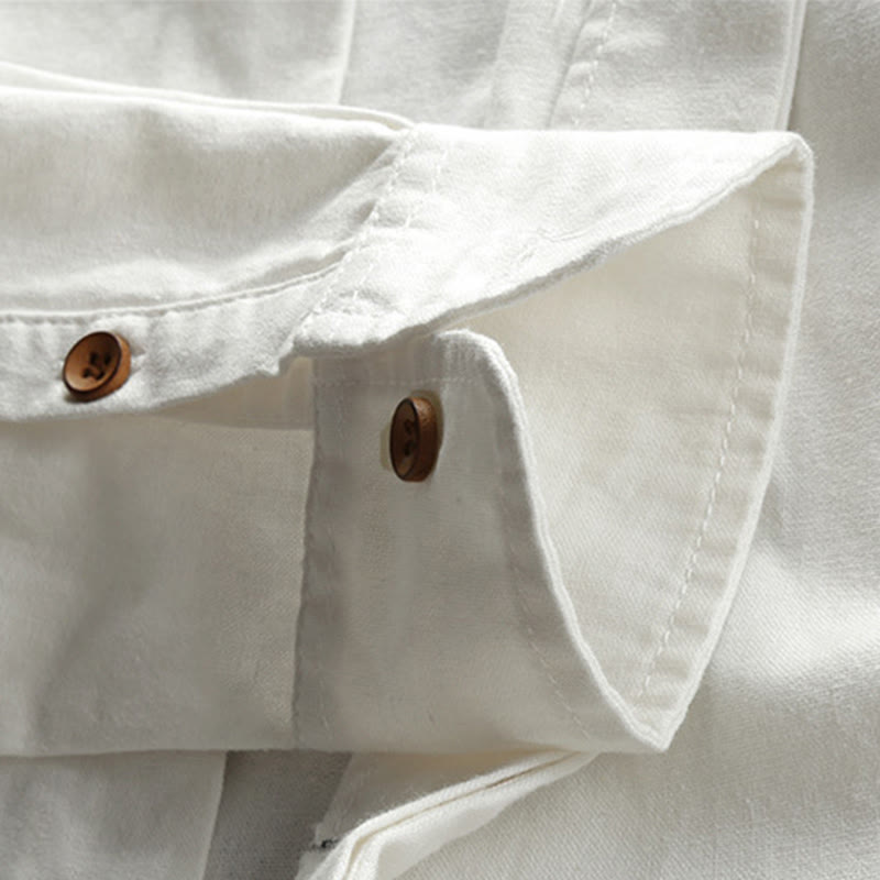 Nimara Ritual Slim Fit Design Stand Collar Crew Neck Cotton Linen Men's Long Sleeve Shirt