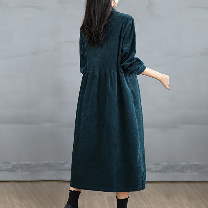 Nimara Ritual Plain Buttons Long Sleeve Women's Cotton Corduroy Coat With Pockets