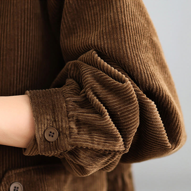 Nimara Ritual Plain Buttons Long Sleeve Women's Cotton Corduroy Coat With Pockets