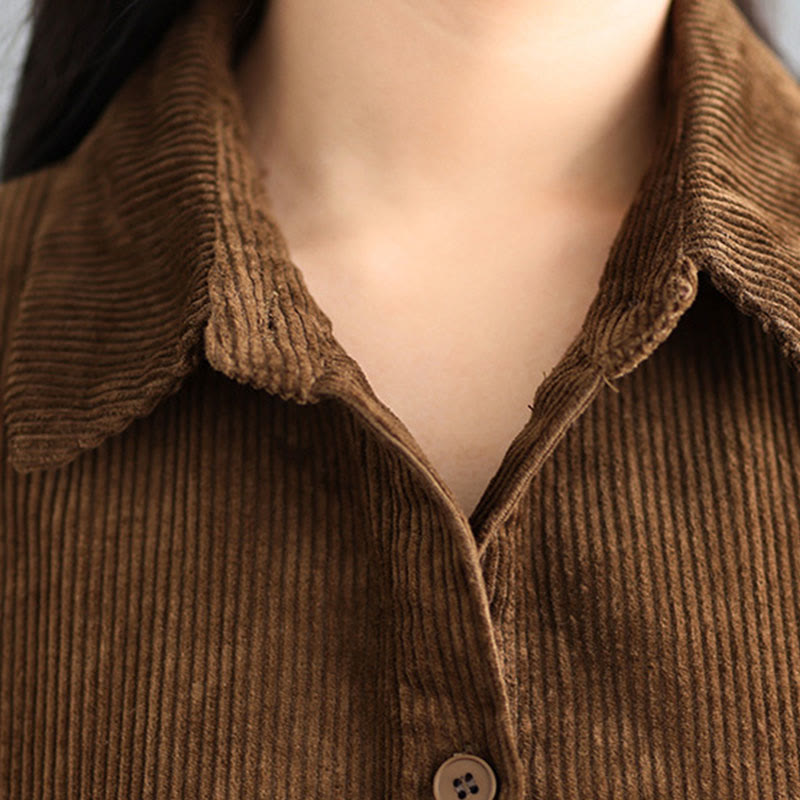 Nimara Ritual Plain Buttons Long Sleeve Women's Cotton Corduroy Coat With Pockets