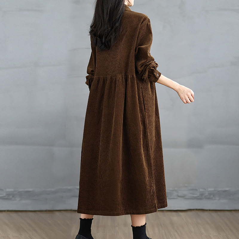 Nimara Ritual Plain Buttons Long Sleeve Women's Cotton Corduroy Coat With Pockets