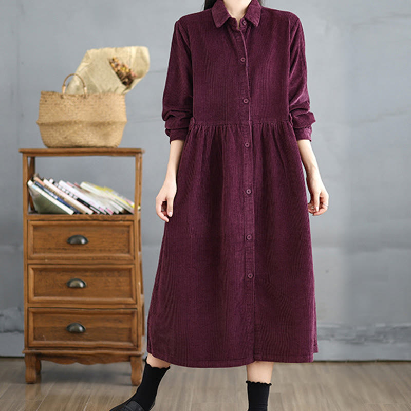Nimara Ritual Plain Buttons Long Sleeve Women's Cotton Corduroy Coat With Pockets