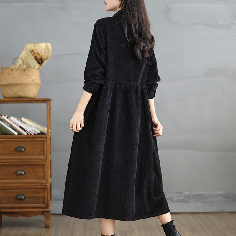 Nimara Ritual Plain Buttons Long Sleeve Women's Cotton Corduroy Coat With Pockets