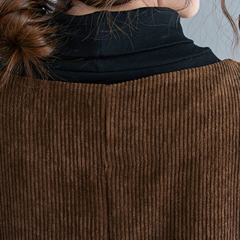 Nimara Ritual Commute Crew Neck Women's Sleeveless Cotton Corduroy Midi Dress With Pockets
