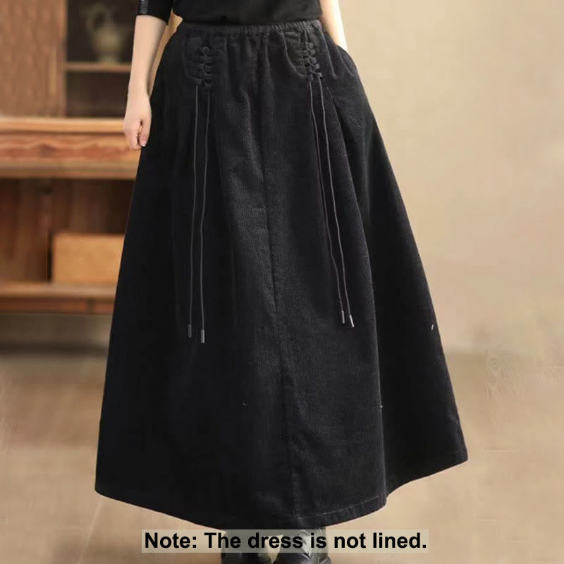 Nimara Ritual Women's Plain Corduroy 7-8 Length Skirt With Pockets