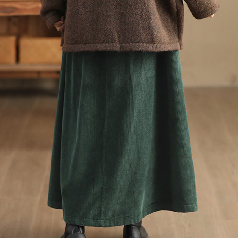 Nimara Ritual Women's Plain Corduroy 7-8 Length Skirt With Pockets