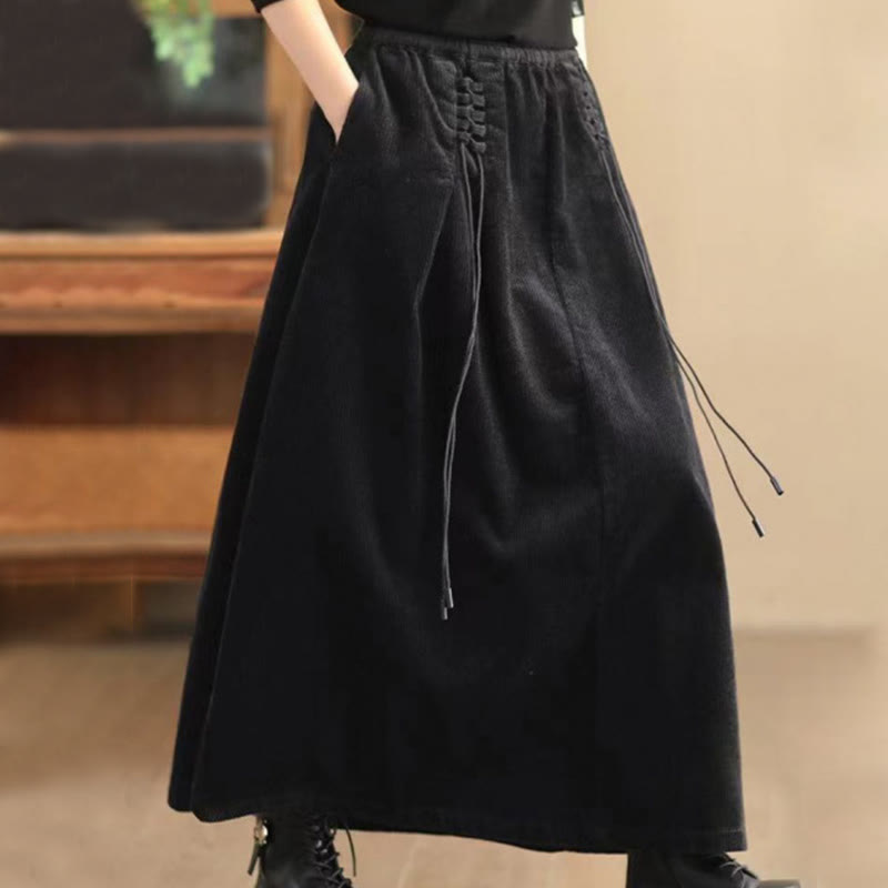 Nimara Ritual Women's Plain Corduroy 7-8 Length Skirt With Pockets