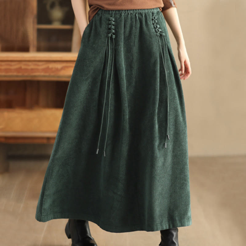 Nimara Ritual Women's Plain Corduroy 7-8 Length Skirt With Pockets