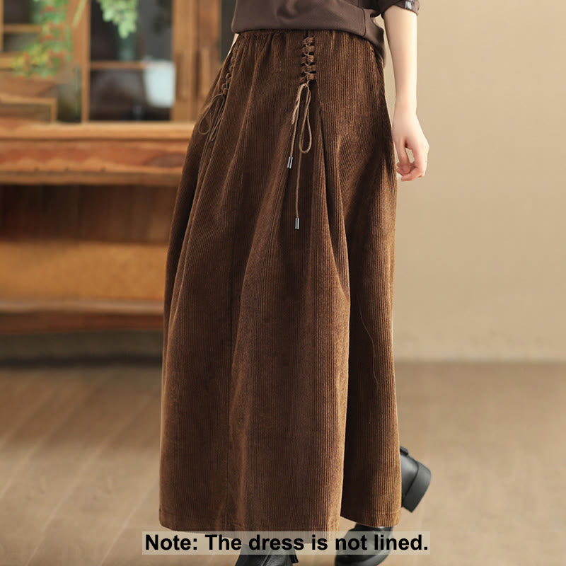 Nimara Ritual Women's Plain Corduroy 7-8 Length Skirt With Pockets
