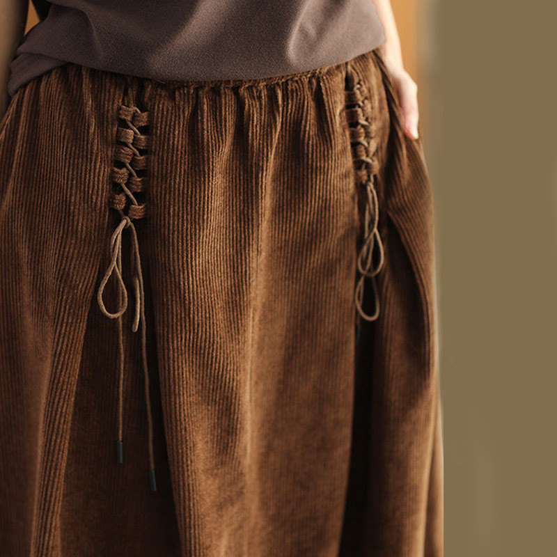 Nimara Ritual Women's Plain Corduroy 7-8 Length Skirt With Pockets