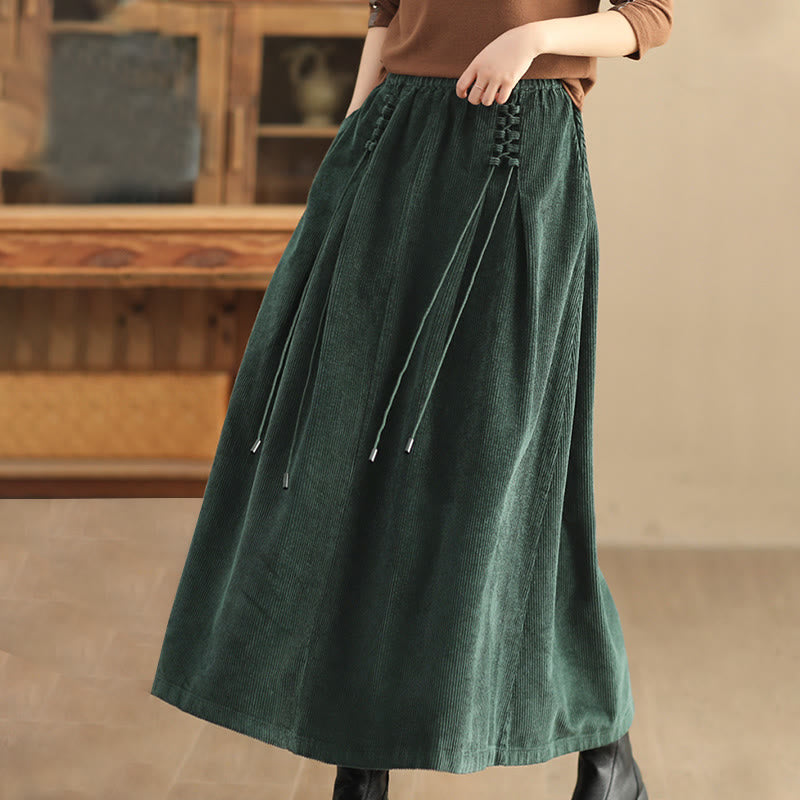 Nimara Ritual Women's Plain Corduroy 7-8 Length Skirt With Pockets