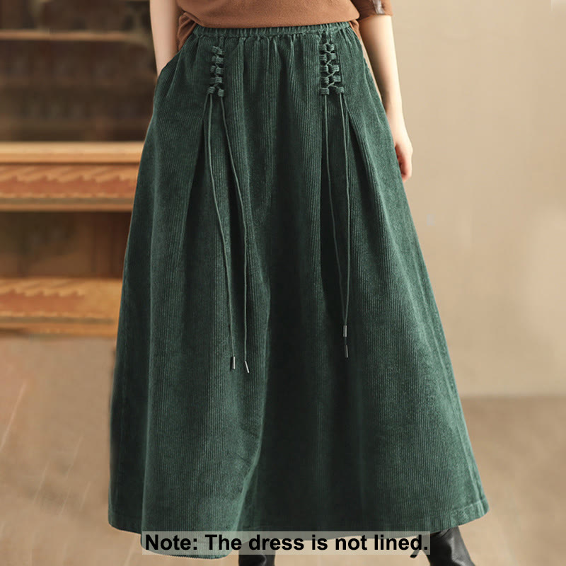 Nimara Ritual Women's Plain Corduroy 7-8 Length Skirt With Pockets