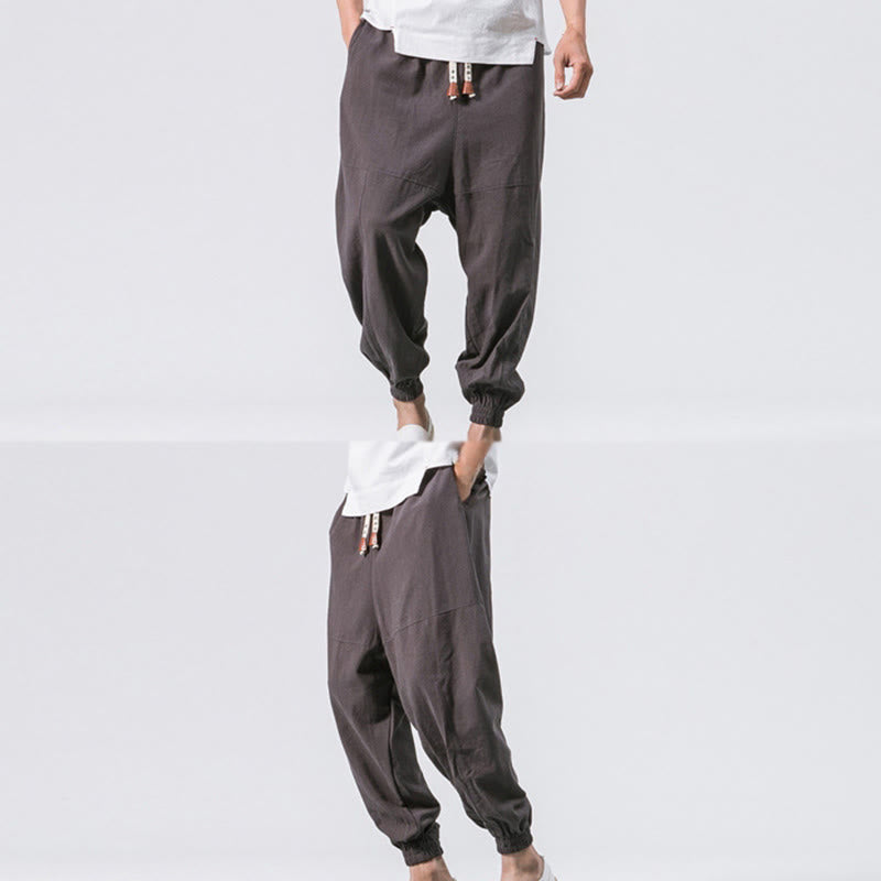 Nimara Ritual Men's Plain Simple Drawstring Design Cotton Harem Pants With Pockets
