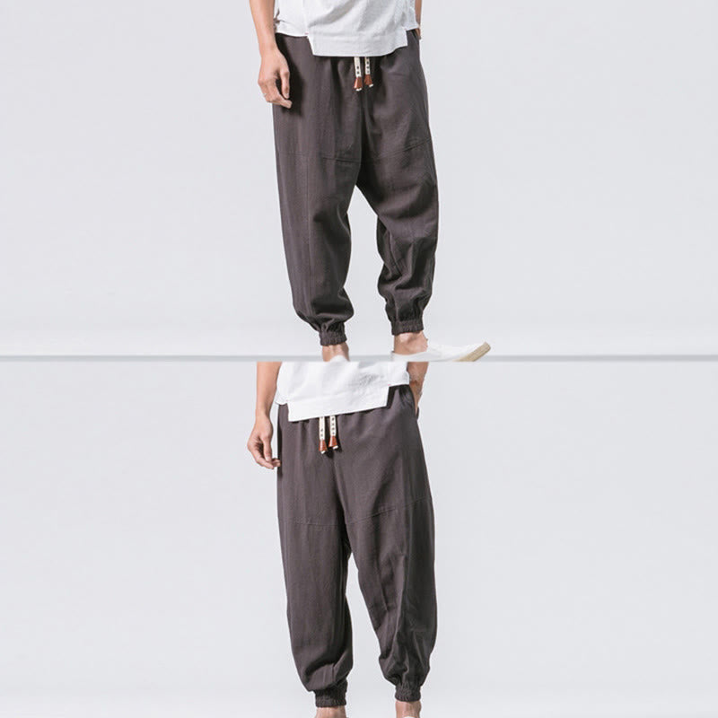 Nimara Ritual Men's Plain Simple Drawstring Design Cotton Harem Pants With Pockets