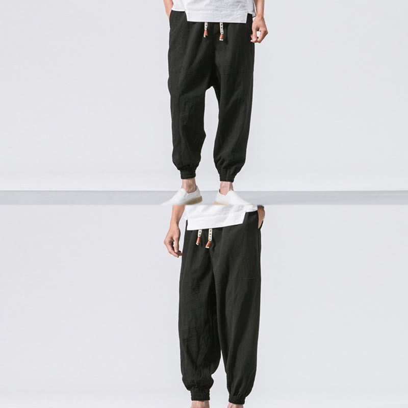 Nimara Ritual Men's Plain Simple Drawstring Design Cotton Harem Pants With Pockets
