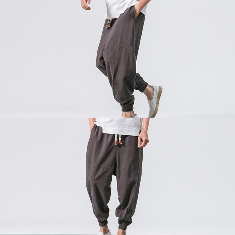Nimara Ritual Men's Plain Simple Drawstring Design Cotton Harem Pants With Pockets