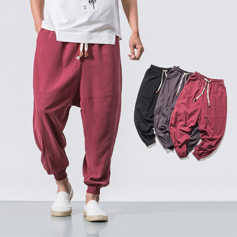 Nimara Ritual Men's Plain Simple Drawstring Design Cotton Harem Pants With Pockets