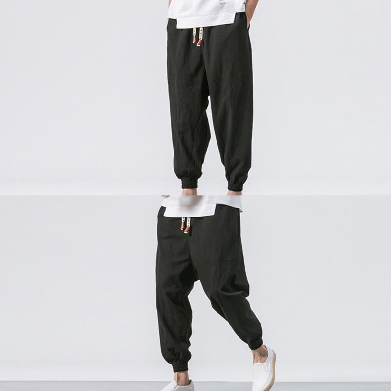 Nimara Ritual Men's Plain Simple Drawstring Design Cotton Harem Pants With Pockets