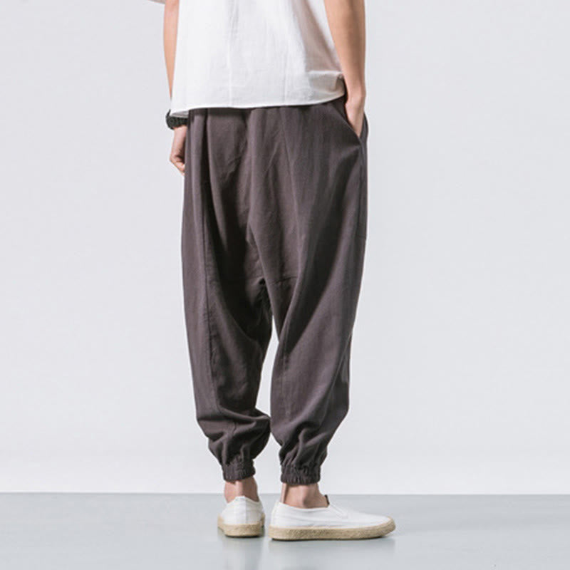 Nimara Ritual Men's Plain Simple Drawstring Design Cotton Harem Pants With Pockets