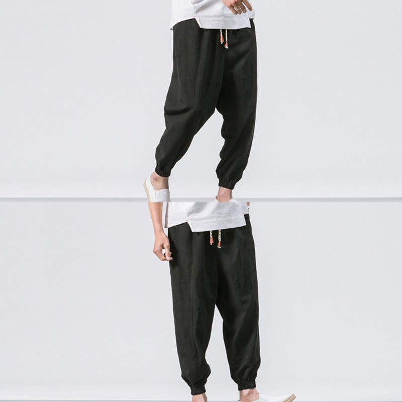 Nimara Ritual Men's Plain Simple Drawstring Design Cotton Harem Pants With Pockets