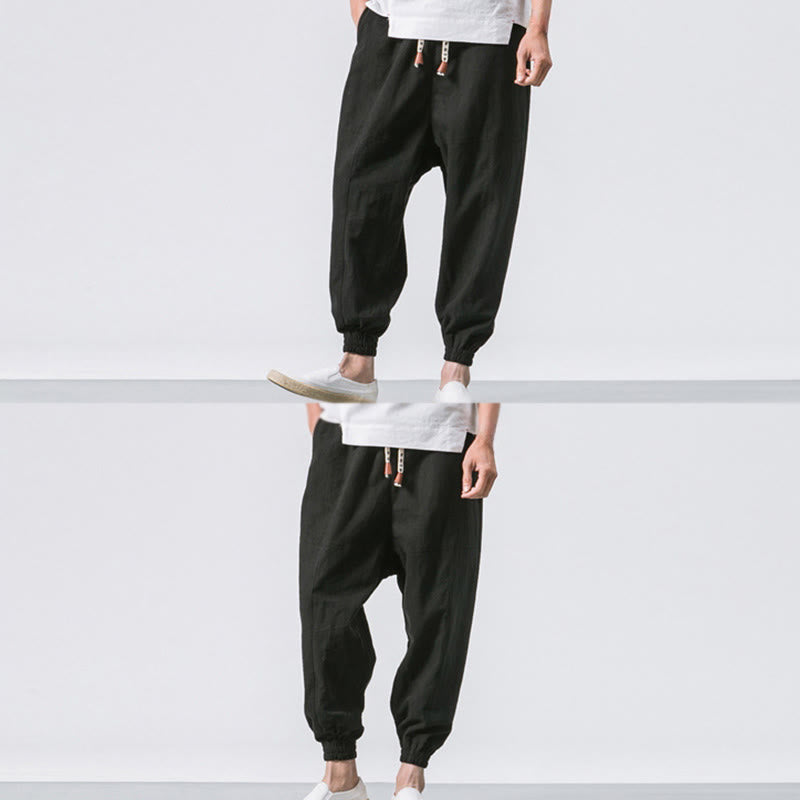 Nimara Ritual Men's Plain Simple Drawstring Design Cotton Harem Pants With Pockets