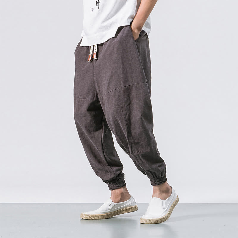 Nimara Ritual Men's Plain Simple Drawstring Design Cotton Harem Pants With Pockets