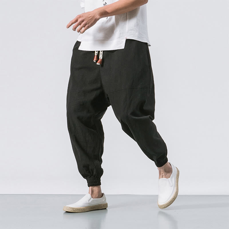 Nimara Ritual Men's Plain Simple Drawstring Design Cotton Harem Pants With Pockets