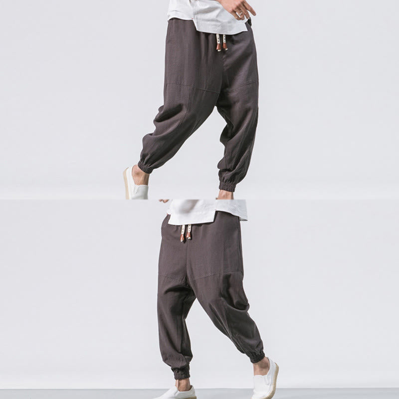 Nimara Ritual Men's Plain Simple Drawstring Design Cotton Harem Pants With Pockets