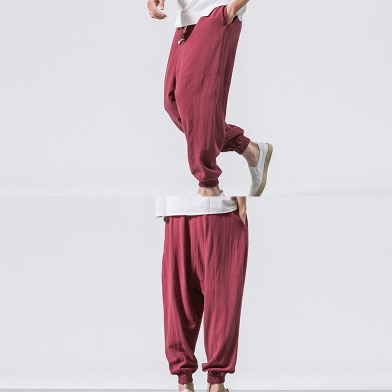 Nimara Ritual Men's Plain Simple Drawstring Design Cotton Harem Pants With Pockets
