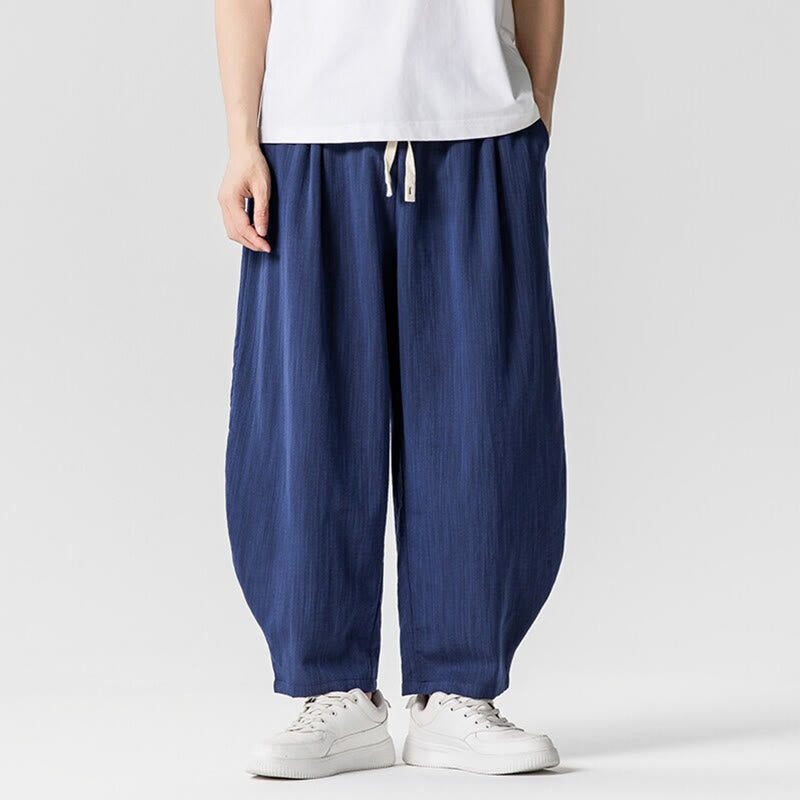 Nimara Ritual Summer Pure Color Drawstring Men's Cotton Ankle-Length Pants With Pockets