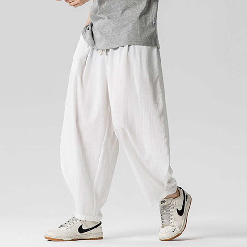 Nimara Ritual Summer Pure Color Drawstring Men's Cotton Ankle-Length Pants With Pockets