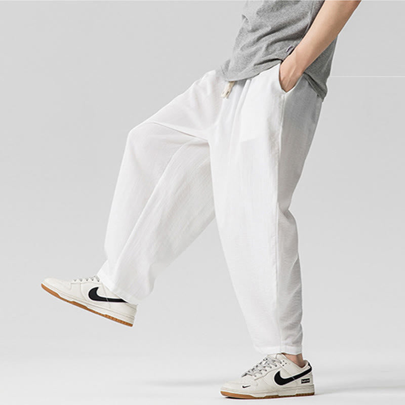 Nimara Ritual Summer Pure Color Drawstring Men's Cotton Ankle-Length Pants With Pockets