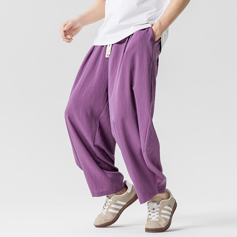 Nimara Ritual Summer Pure Color Drawstring Men's Cotton Ankle-Length Pants With Pockets
