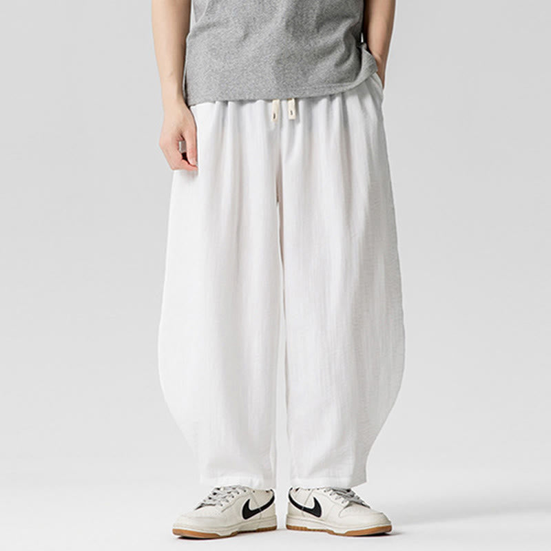 Nimara Ritual Summer Pure Color Drawstring Men's Cotton Ankle-Length Pants With Pockets