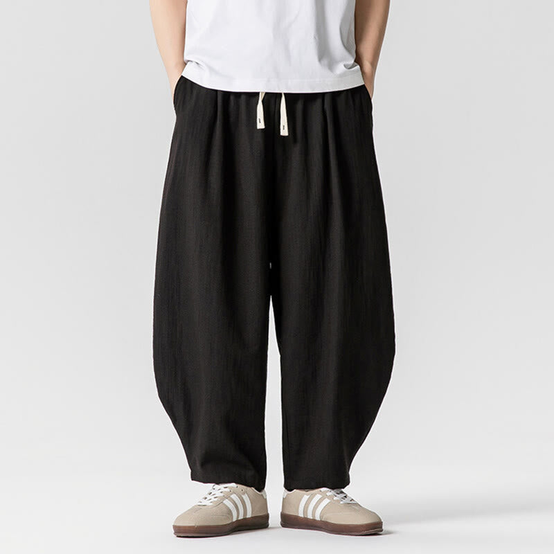 Nimara Ritual Summer Pure Color Drawstring Men's Cotton Ankle-Length Pants With Pockets