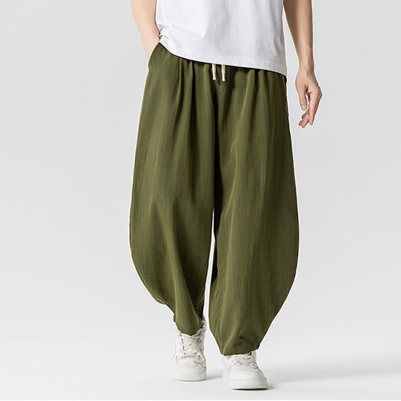 Nimara Ritual Summer Pure Color Drawstring Men's Cotton Ankle-Length Pants With Pockets